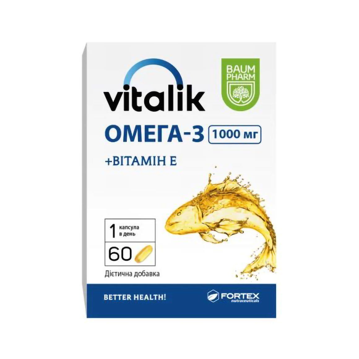 Омега-3 + вiтaмiн E Baum Pharm Vitalik 1000 мг, 60 капсул